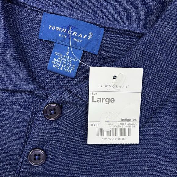 Vintage Towncraft USA Made Sweater Polo Indigo Blue Marled Knit Solid Minimalist - Picture 2 of 4